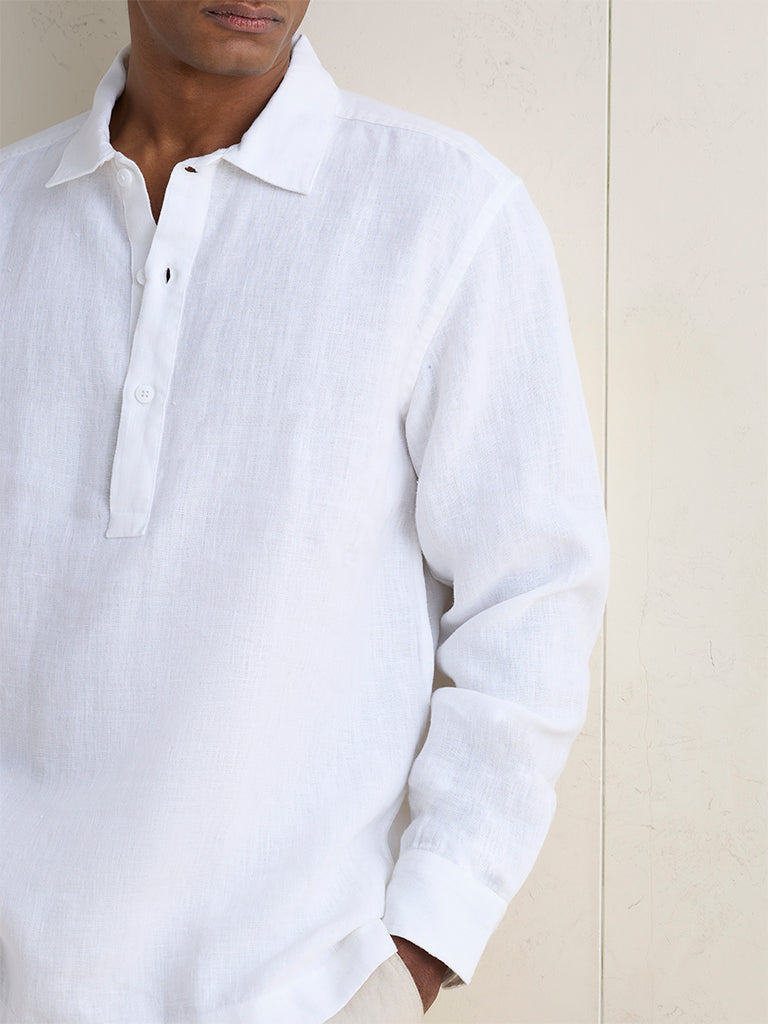 Ascot Off-White Relaxed-Fit Linen Shirt