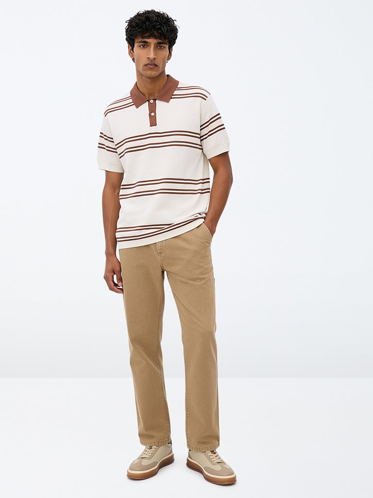 WES Casuals Dark Beige Relaxed-Fit Mid-Rise Jeans