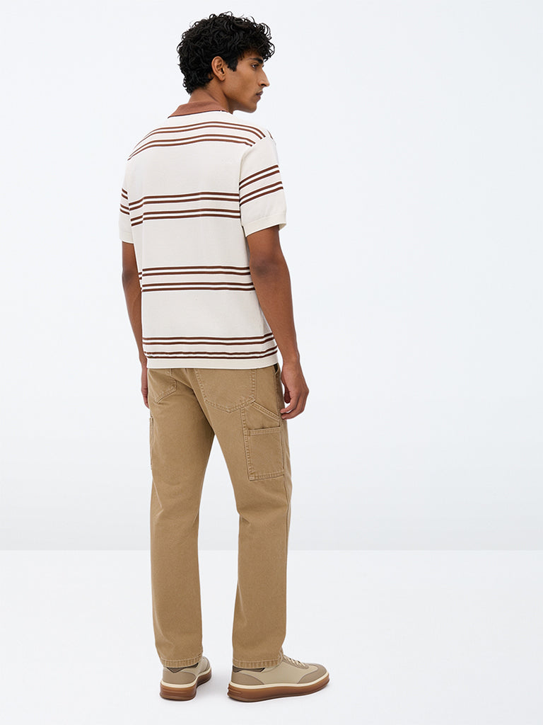WES Casuals Dark Beige Relaxed-Fit Mid-Rise Jeans