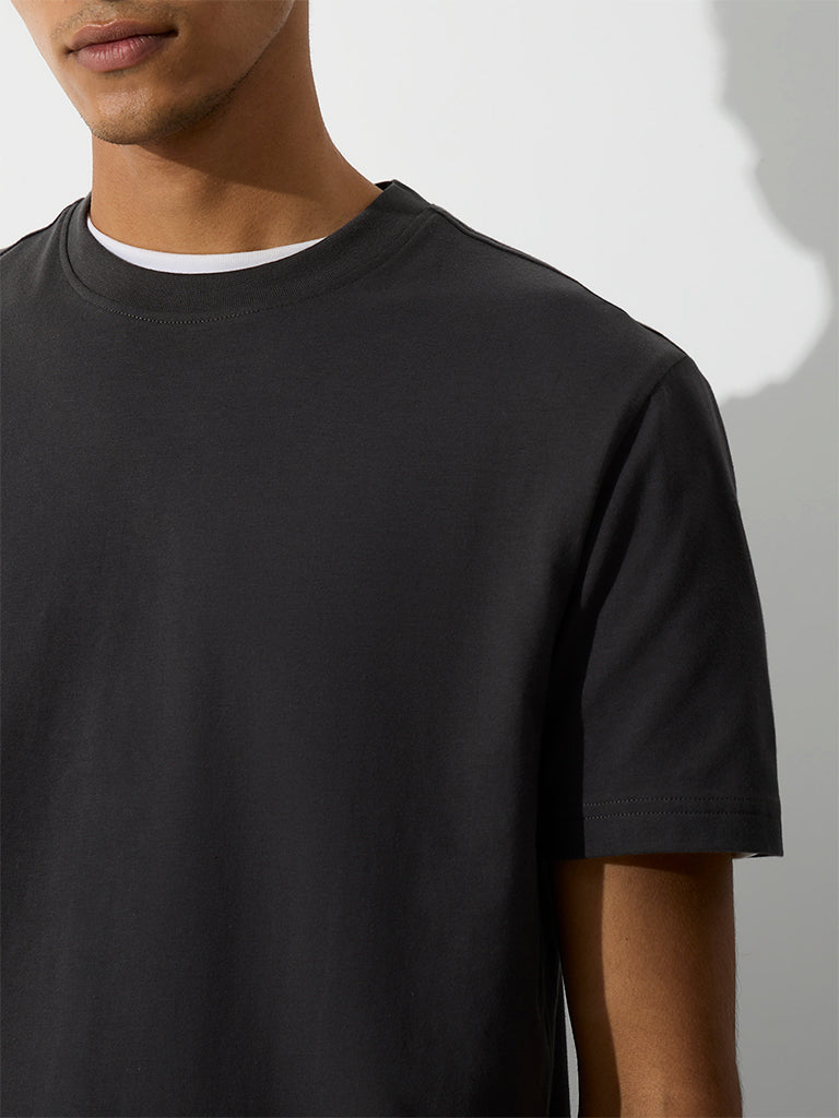 WES Casuals Dark Grey Relaxed-Fit Cotton T-Shirt