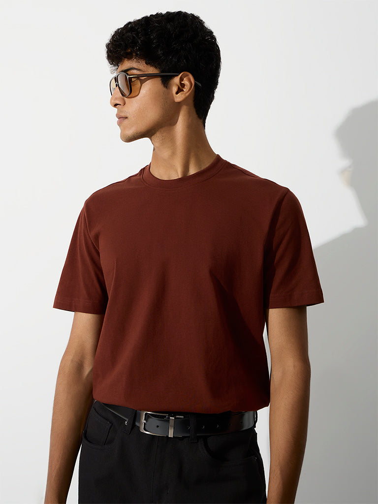 WES Casuals Rust Relaxed-Fit Cotton T-Shirt