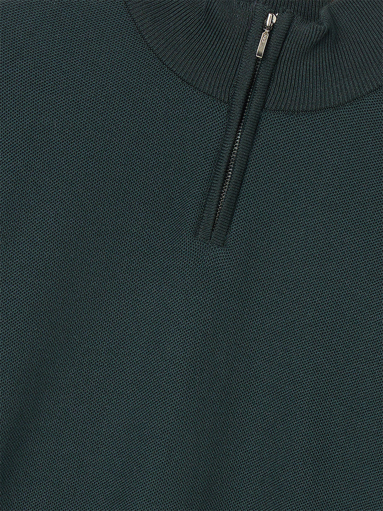 WES Formals Green Knit-Textured Quarter-Zip Slim-Fit Sweater
