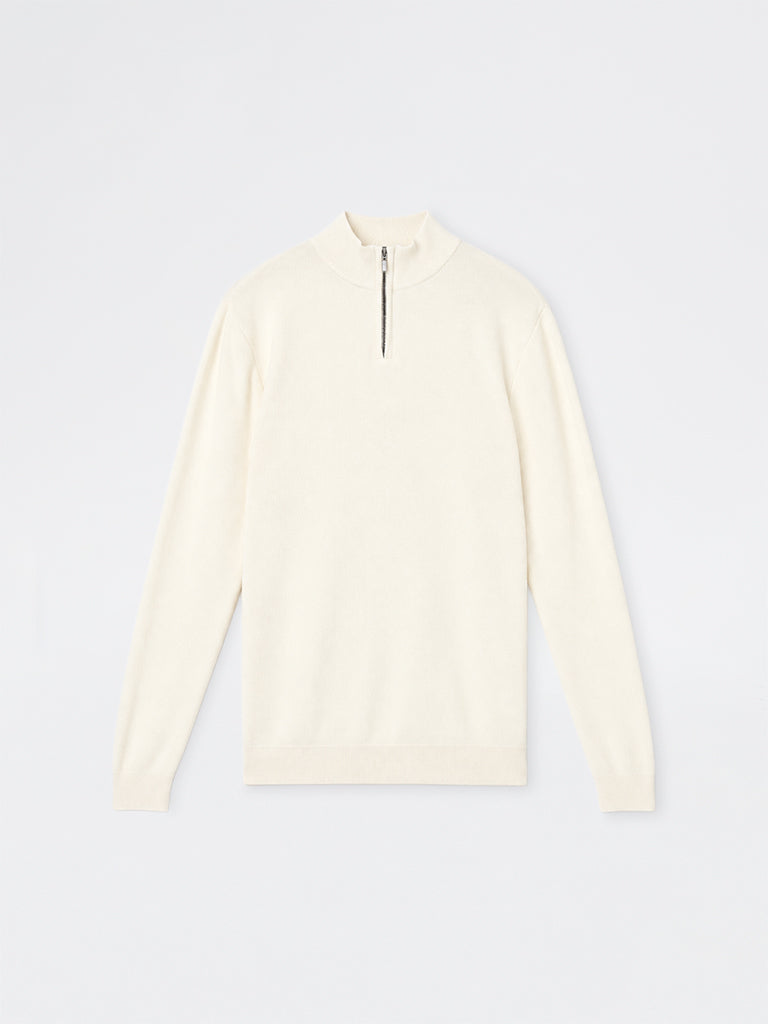 WES Formals Cream Knit-Textured Quarter-Zip Slim-Fit Sweater
