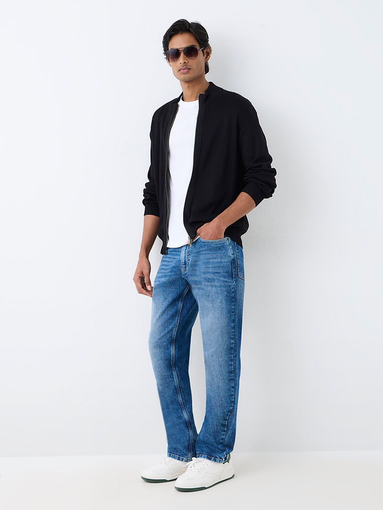 WES Formals Black Rib-Knit Relaxed-Fit Jacket