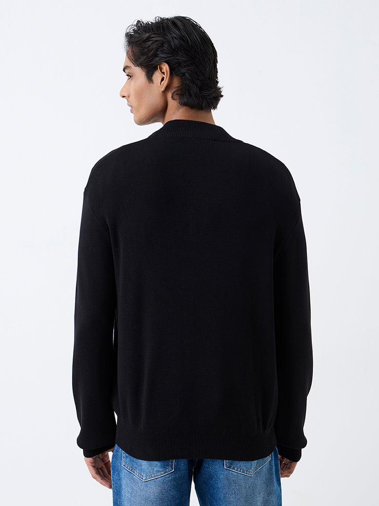 WES Formals Black Rib-Knit Relaxed-Fit Jacket