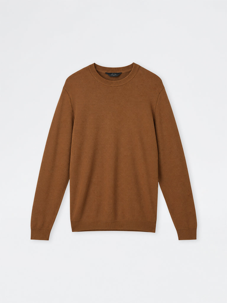 WES Formals Tan Solid Slim-Fit Sweater