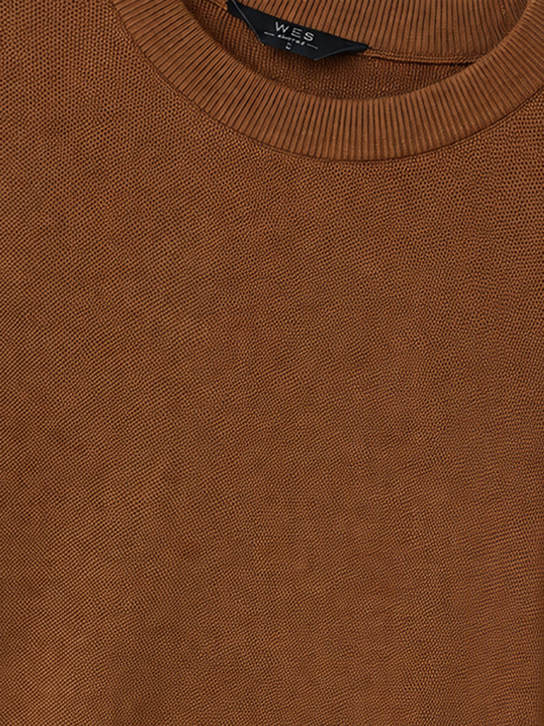 WES Formals Tan Solid Slim-Fit Sweater