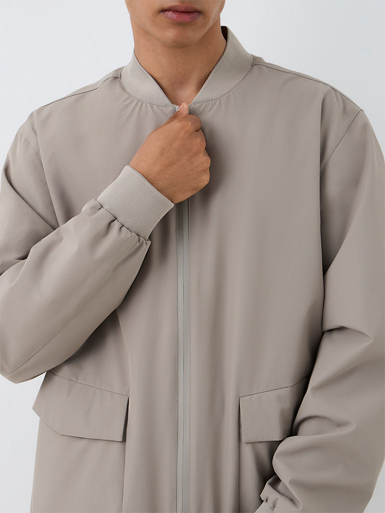 Nuoflexx Light Taupe Relaxed-Fit Bomber Jacket
