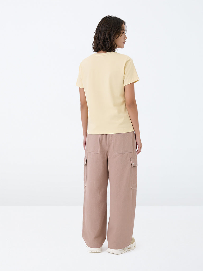 Girls Dusty Pink Cargo-Style High-Rise Trousers