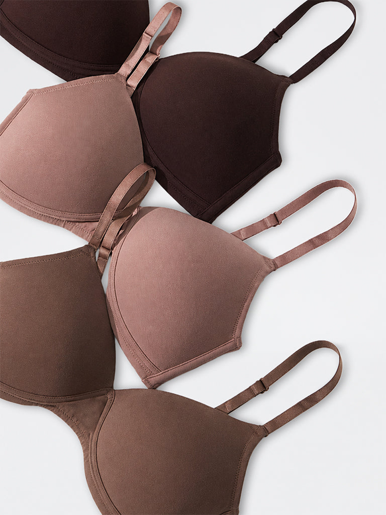 Wunderlove Dark Brown Padded Cotton-Blend Bra - Pack of 3