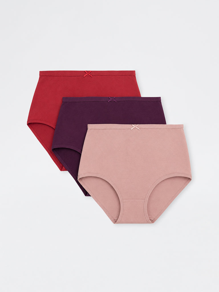 Wunderlove Mauve Cotton-Blend High-Rise Briefs - Pack of 3
