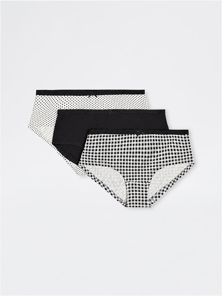 Wunderlove White Polka Dot Cotton-Blend Low-Rise Briefs - Set of 3