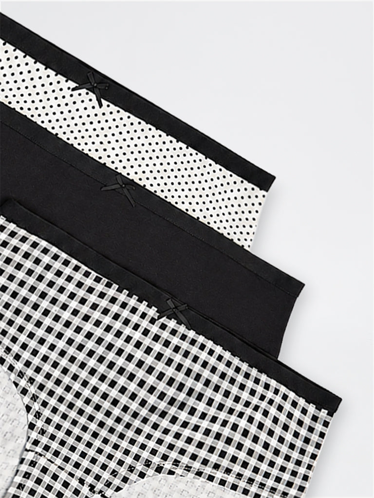 Wunderlove White Polka Dot Cotton-Blend Low-Rise Briefs - Set of 3