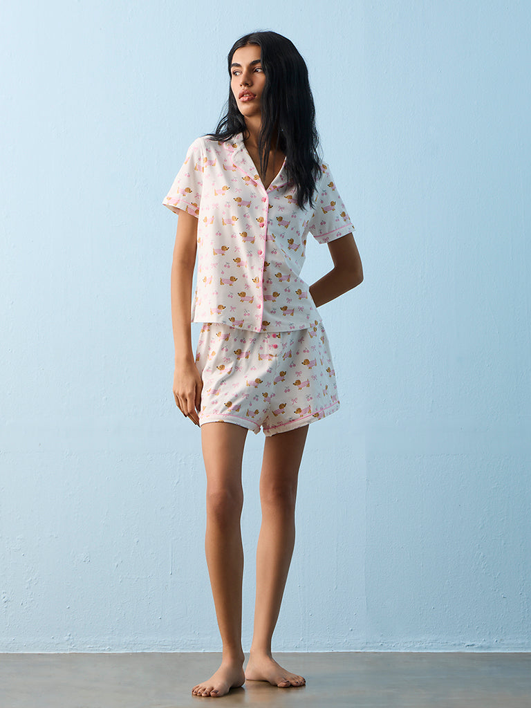 Superstar Off-White Animal Printed Shirt and Shorts Set