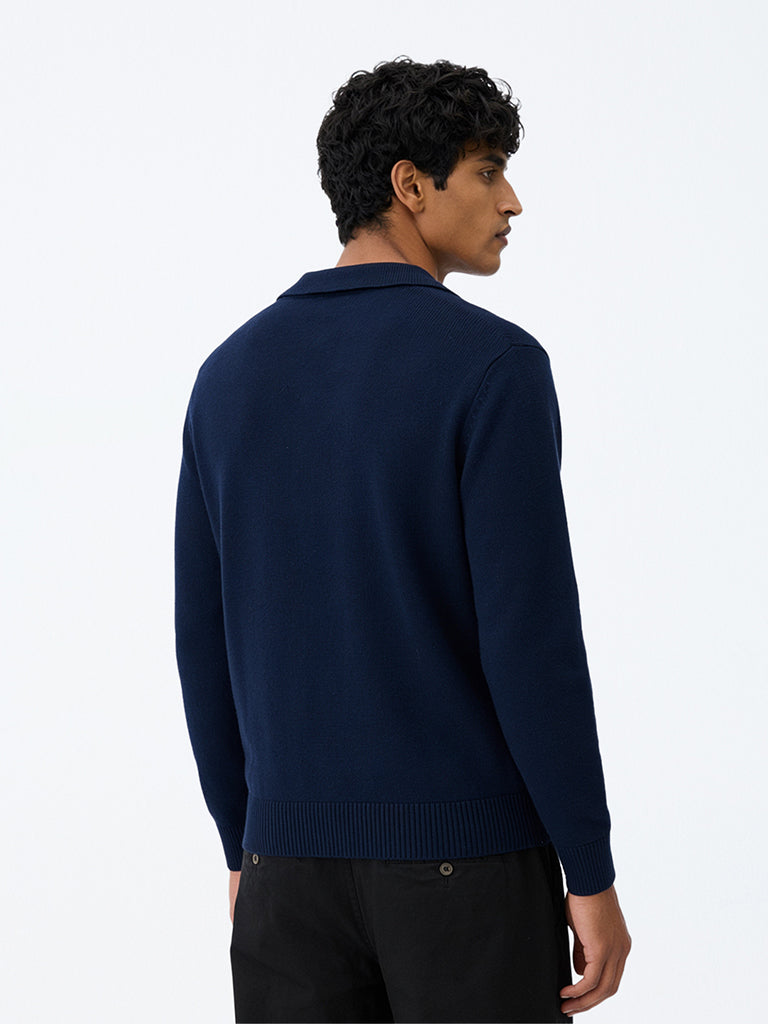 WES Casuals Navy Solid Relaxed-Fit Sweater