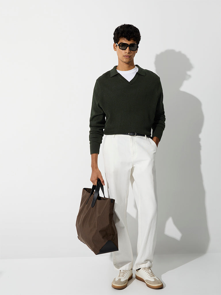 WES Casuals Dark Green Relaxed-Fit Sweater