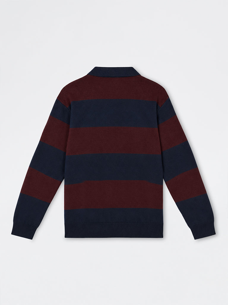 WES Casuals Wine Striped Relaxed-Fit Sweater