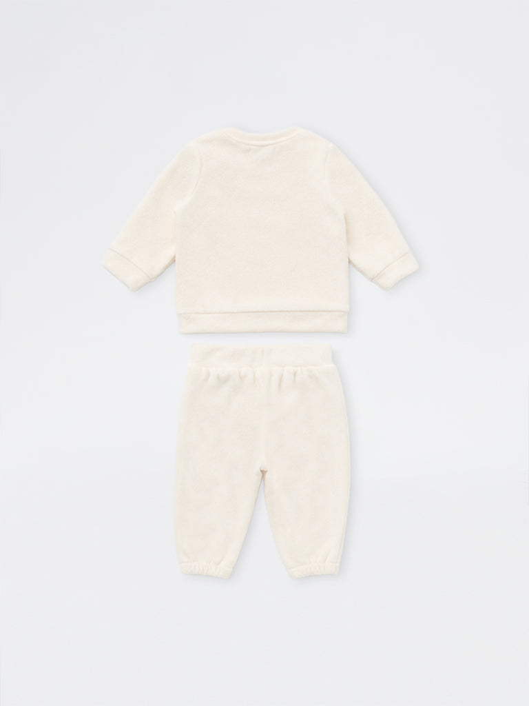 HOP Baby Boys Off-White Teddy Embroidered Sweatshirt and Pants Set