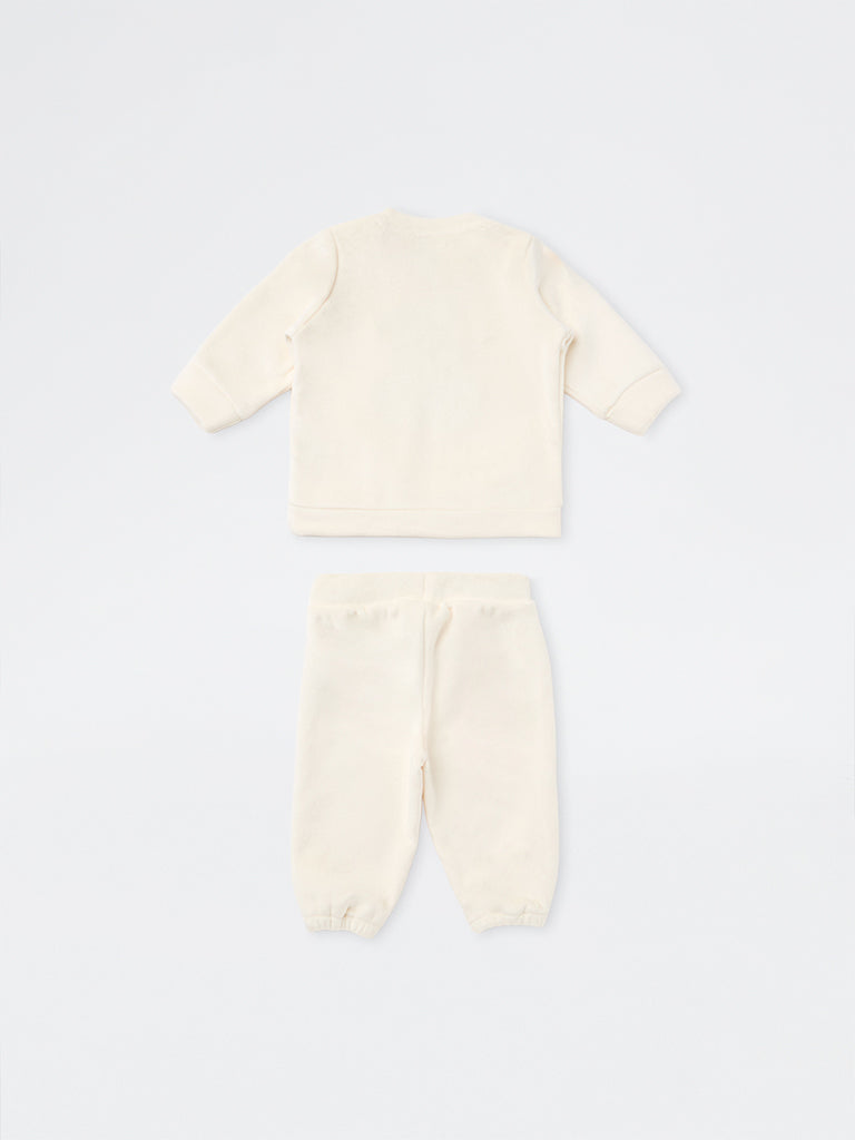HOP Baby Boys Off-White Bunny Design Sweatshirt and Joggers Set
