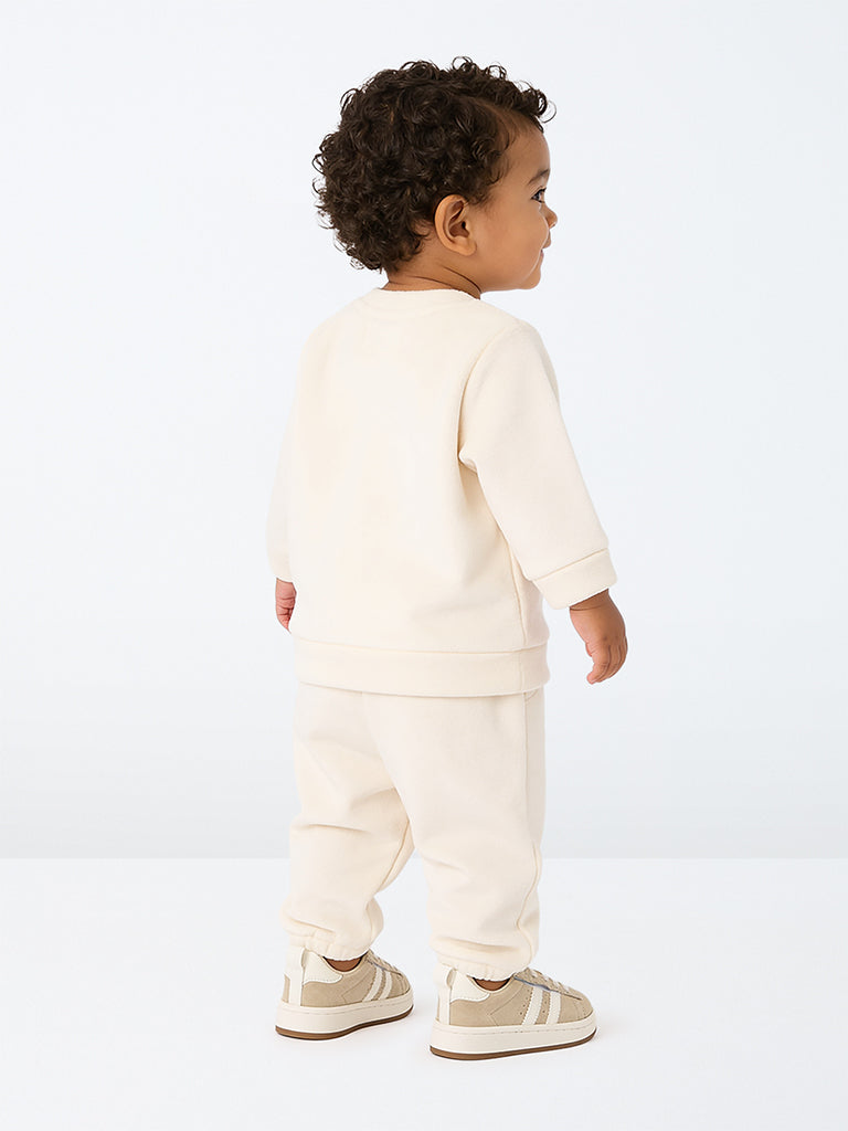 HOP Baby Boys Off-White Bunny Design Sweatshirt and Joggers Set