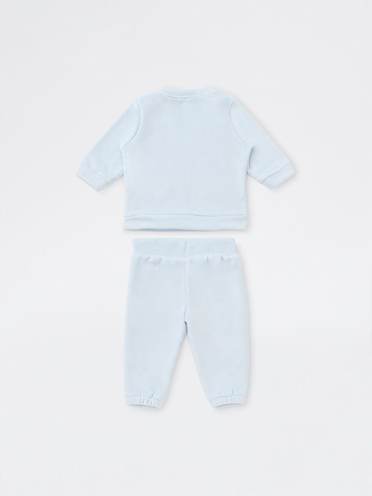 HOP Baby Boys Light Blue Bear Embroidered Sweatshirt and Pants Set