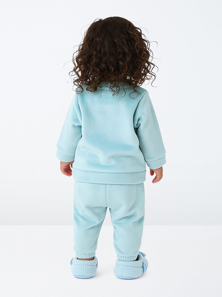 HOP Baby Girls Sea Blue Animal Embroidered Sweatshirt and Pants Set