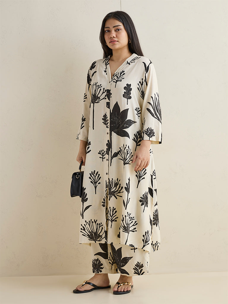 Diza Off-White Botanical Printed Palazzos