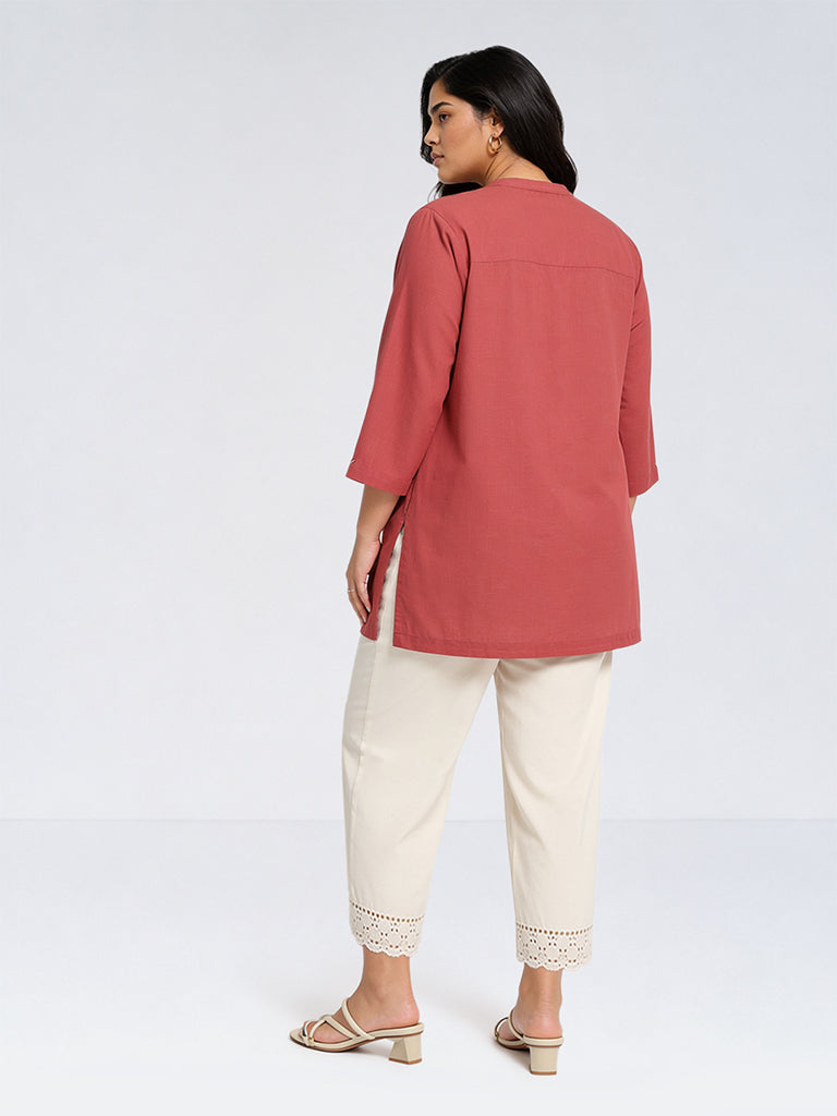 Diza Coral Floral Embroidered Cotton Tunic