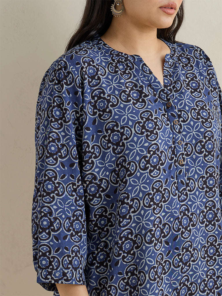 Diza Blue Floral Printed Kurti