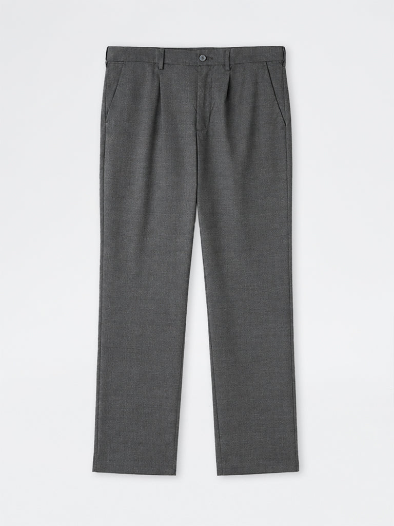 WES Formals Charcoal Solid Relaxed-Fit Mid-Rise Trousers