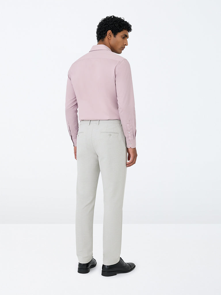WES Formals Light Grey Melange Relaxed-Fit Mid-Rise Trousers
