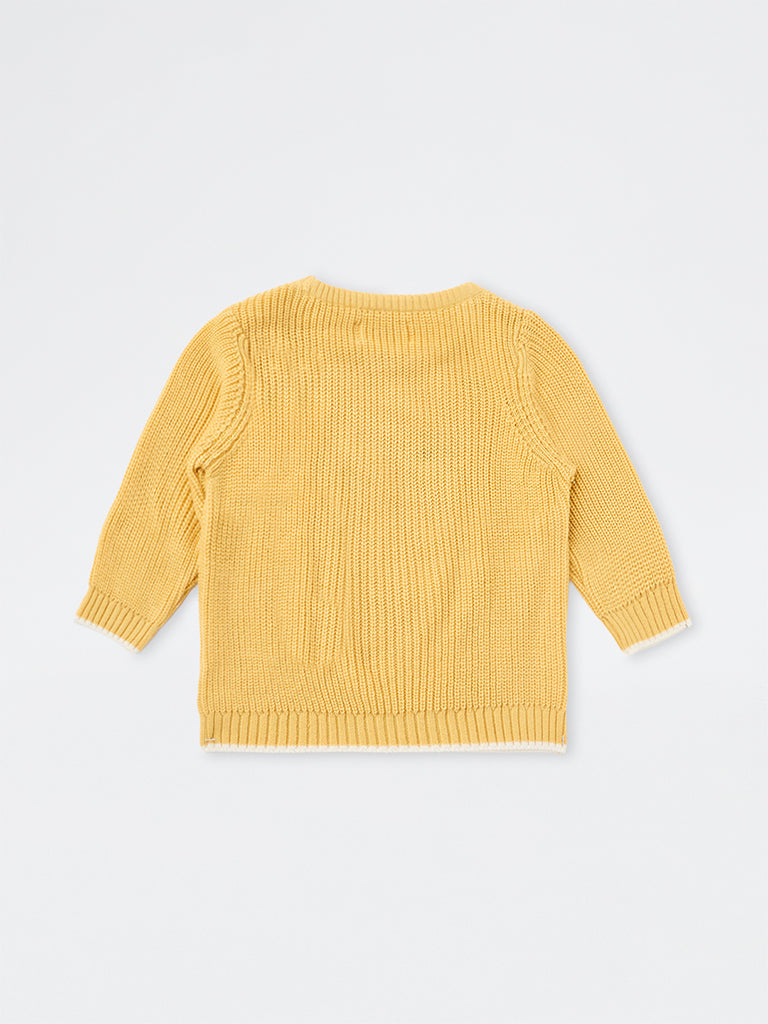 HOP Baby Boys Mustard Animal Embroidered Knitted Sweater