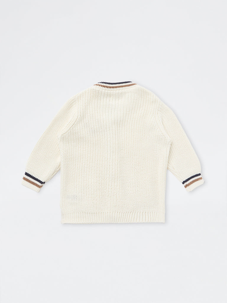 HOP Baby Boys Off-White Teddy Design Knitted Cotton Cardigan