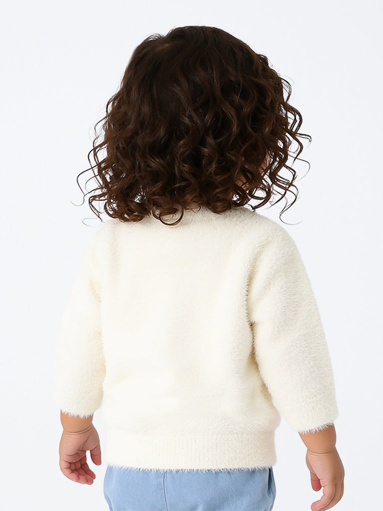HOP Baby Girls White Dog Embroidered Knitted Sweater