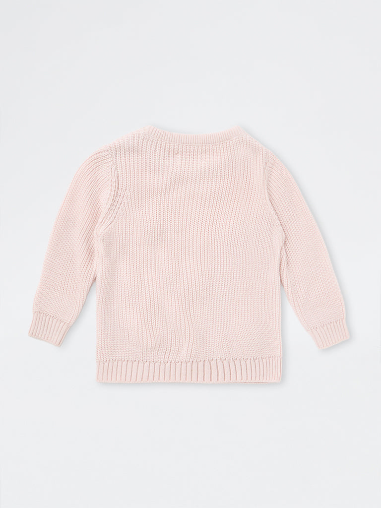 HOP Baby Girls Pink Bunny Embroidered Knitted Sweater