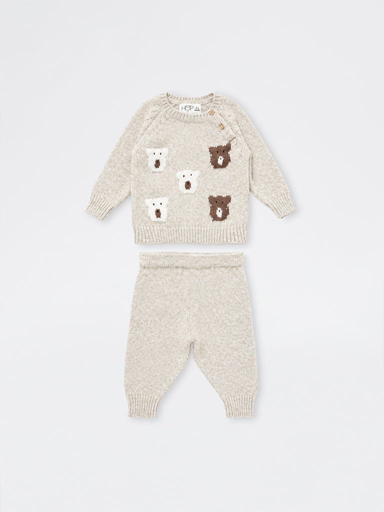 HOP Baby Boys Grey Animal Design Knitted Sweater and Pants Set