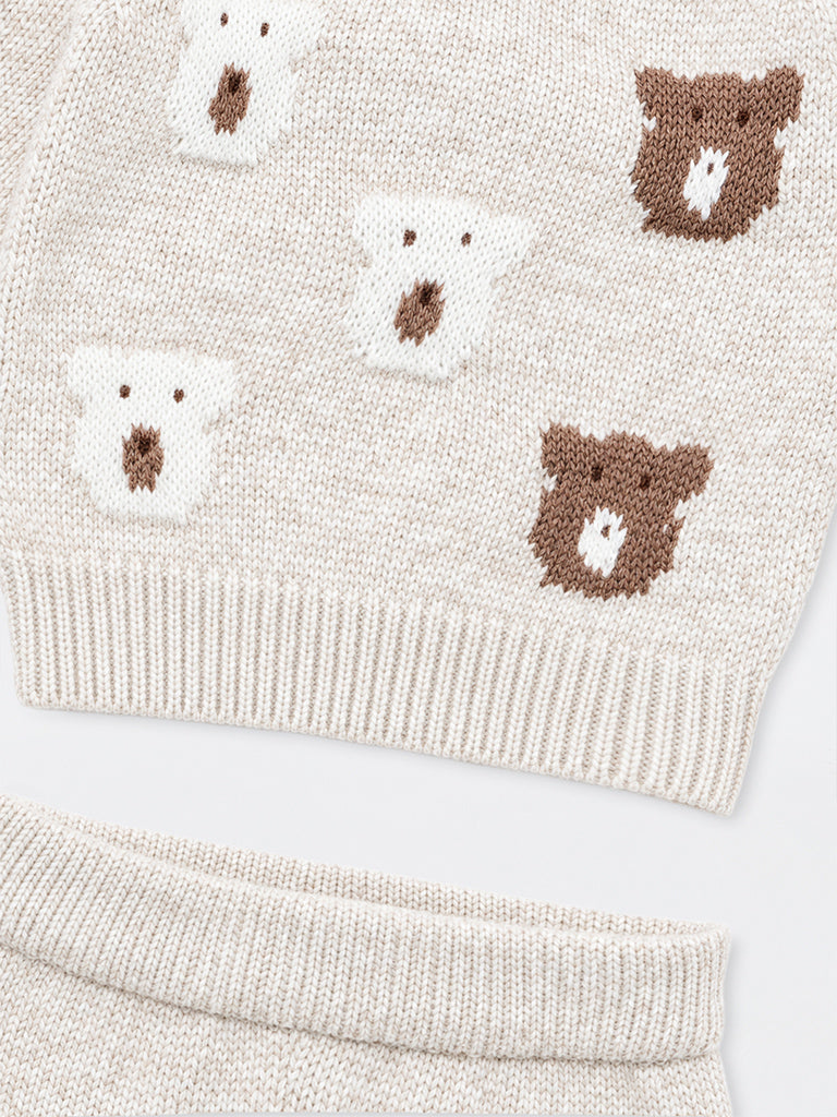 HOP Baby Boys Grey Animal Design Knitted Sweater and Pants Set