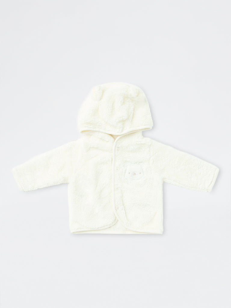 HOP Baby Boys Off-White Fuzzy-Textured Hooded Jacket
