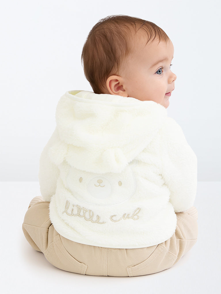 HOP Baby Boys Off-White Fuzzy-Textured Hooded Jacket
