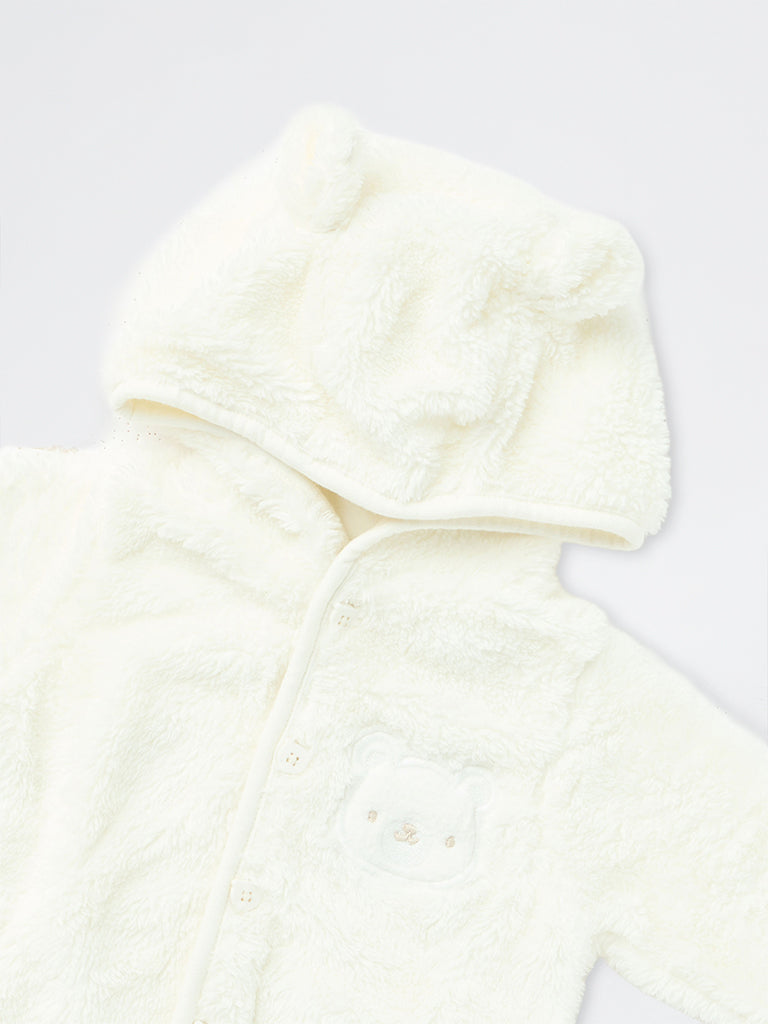 HOP Baby Boys Off-White Fuzzy-Textured Hooded Jacket