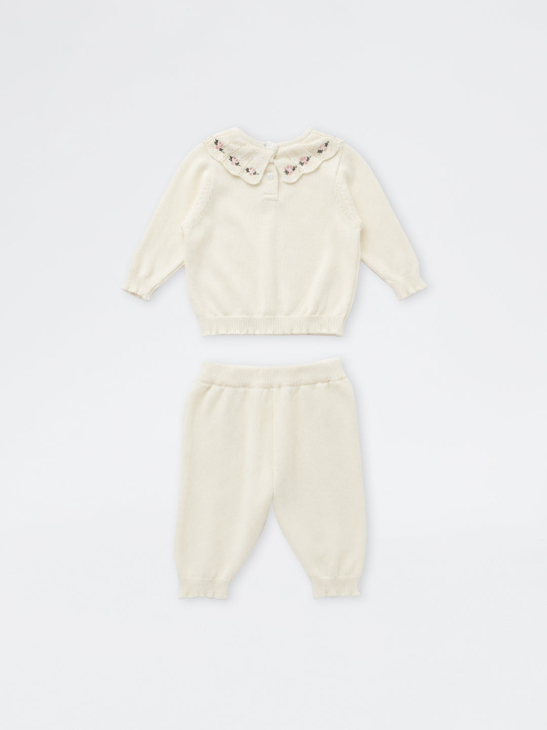 HOP Baby Boys White Floral-Detail Cotton Sweater and Pants Set
