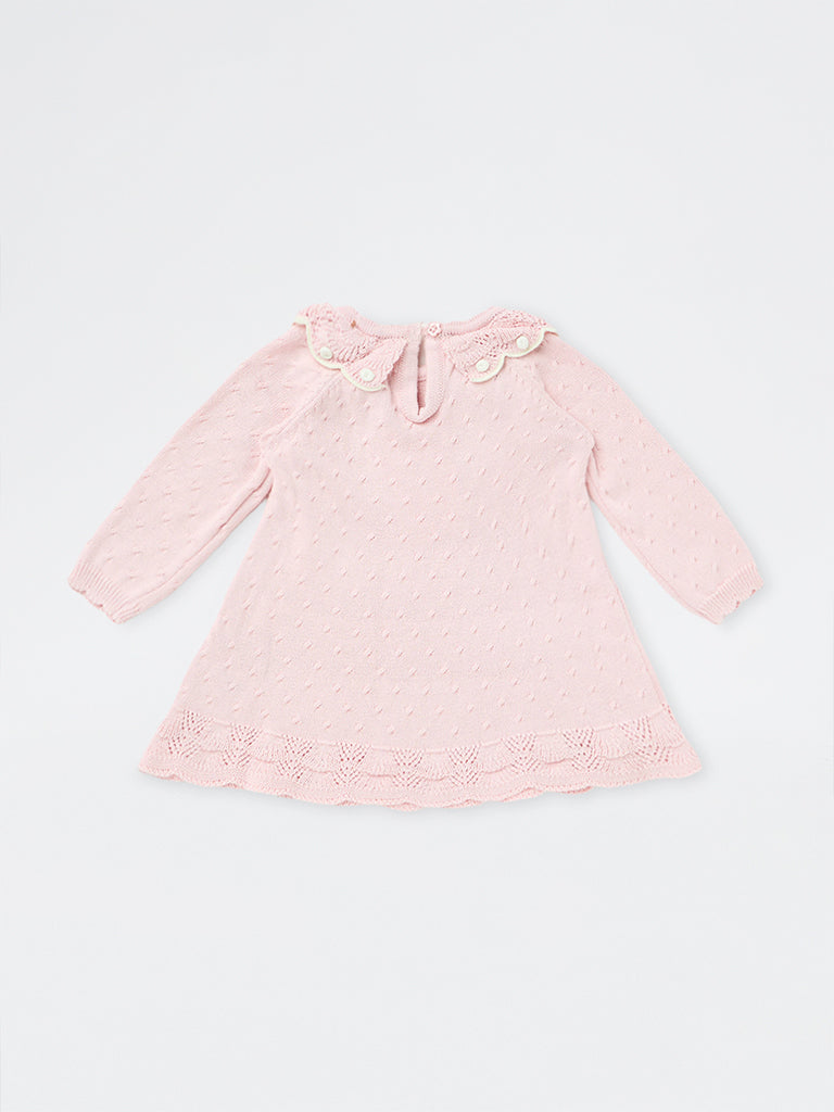 HOP Baby Girls Light Pink Knitted Cotton A-Line Dress