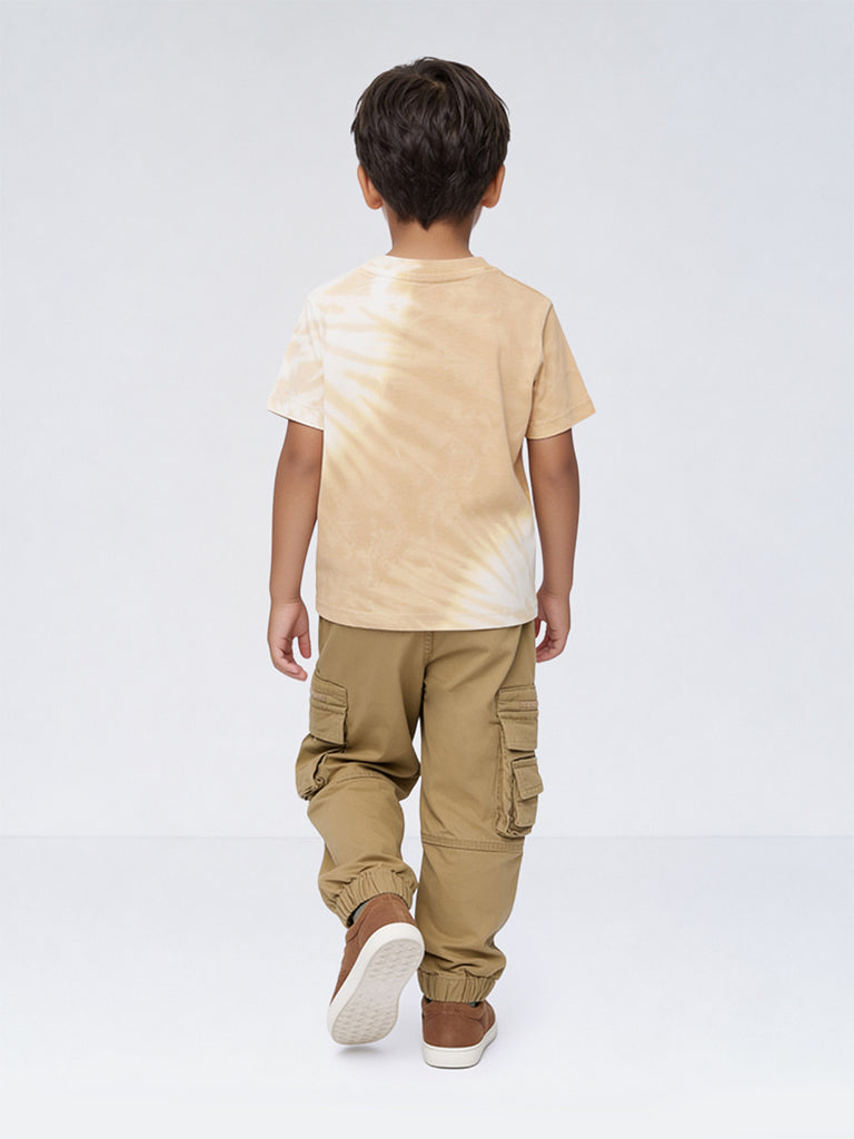 HOP Kids Boys Taupe Tie-Dye Design Cotton T-Shirt