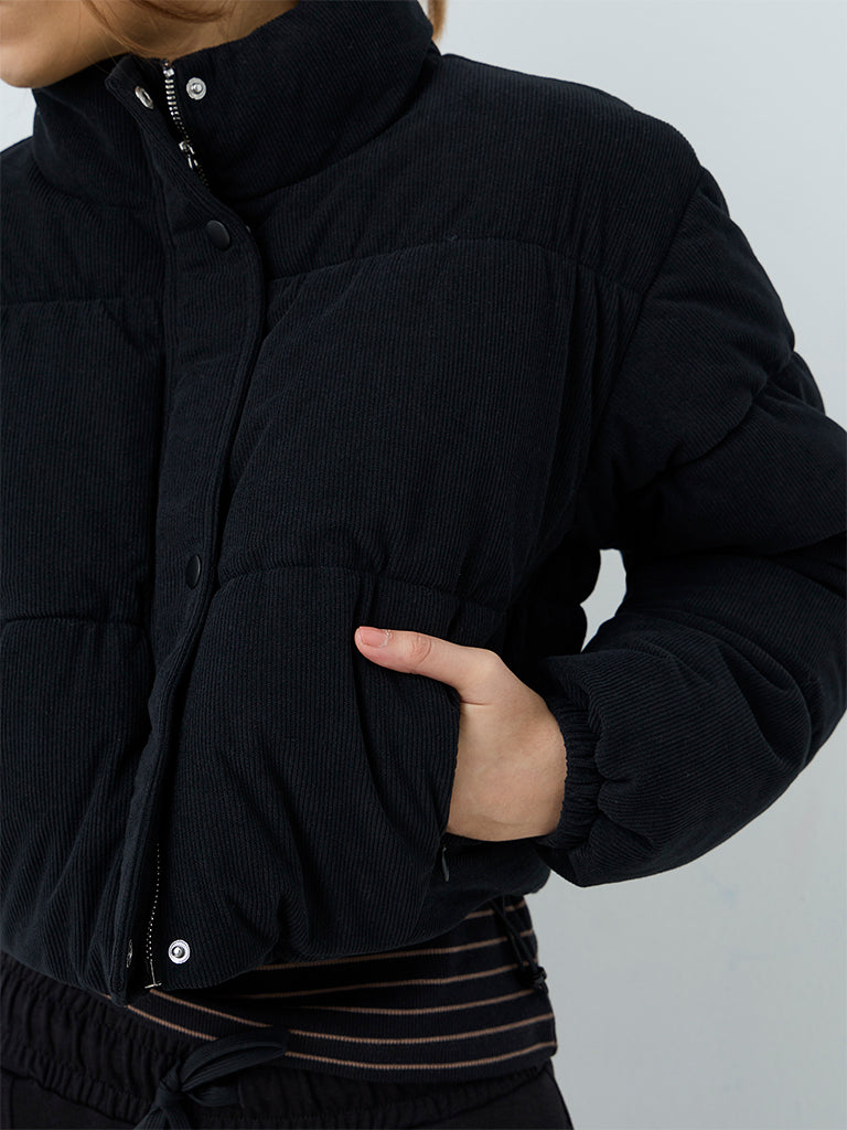 Nuoflexx Black Corduroy Puffer Jacket