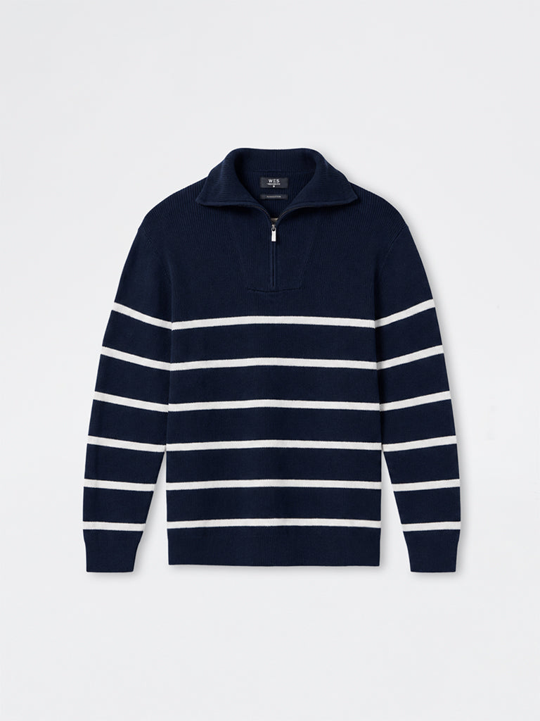 WES Casuals Navy Striped Relaxed-Fit Quarter-Zip Sweatshirt