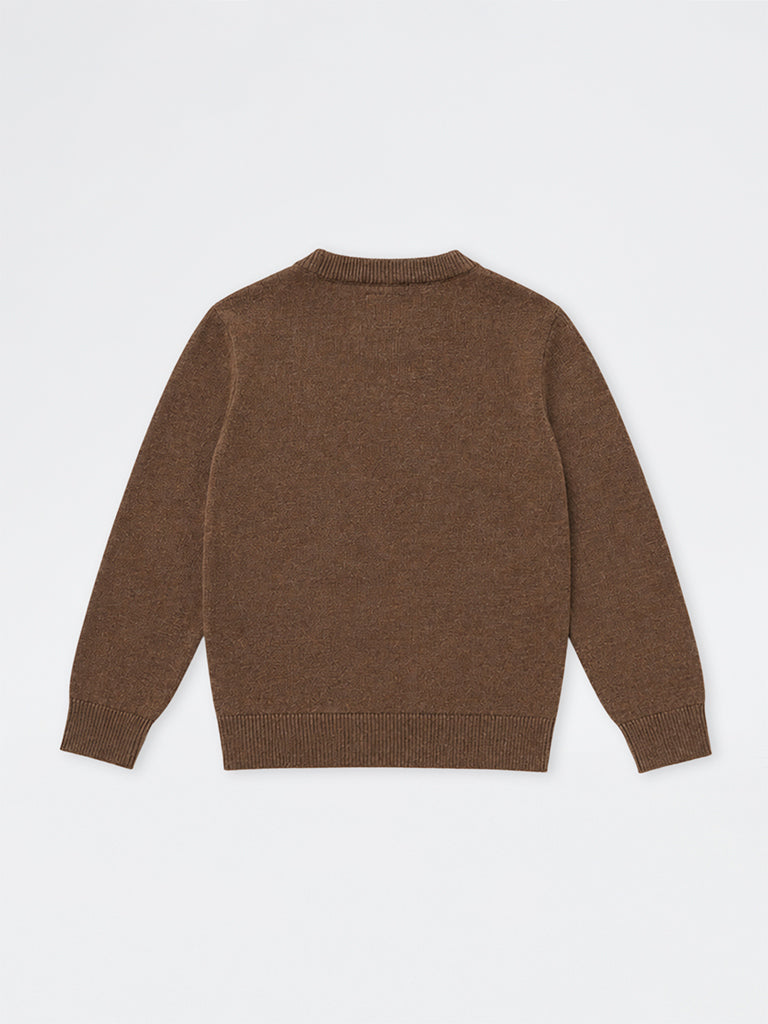 HOP Kids Boys Brown Animal-Design Cotton-Blend Sweater