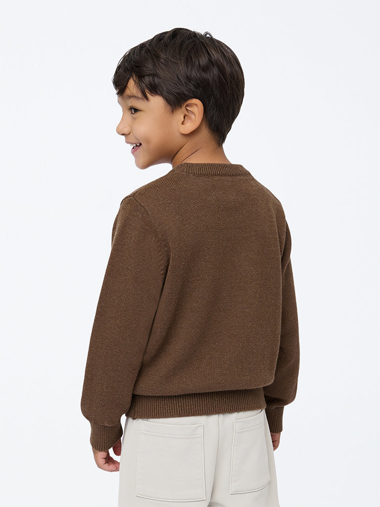 HOP Kids Boys Brown Animal-Design Cotton-Blend Sweater