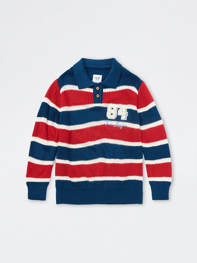HOP Kids Boys Multicolour-Blocked Polo Sweater