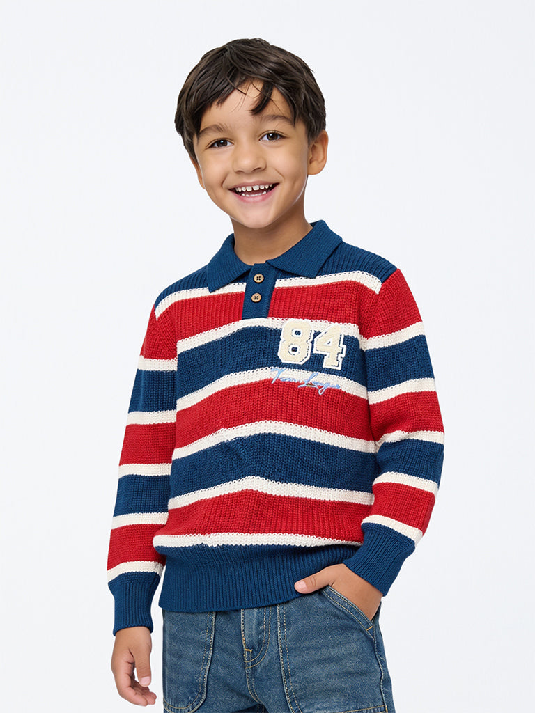 HOP Kids Boys Multicolour-Blocked Polo Sweater