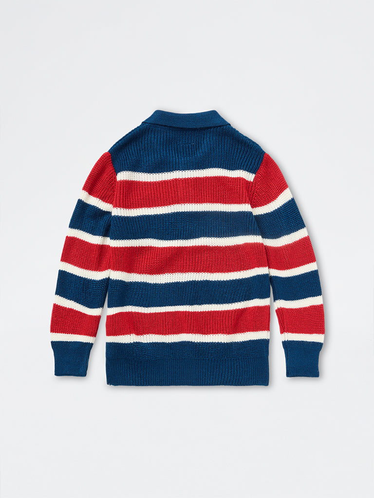 HOP Kids Boys Multicolour-Blocked Polo Sweater